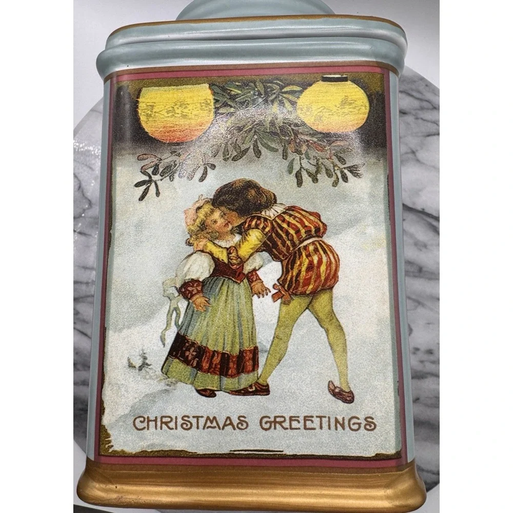 Christmas Cookie Jar Canister Vintage Style Christmas Greetings Sakura